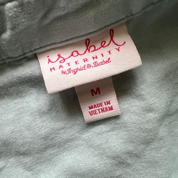 MATERNITY sky blue linen blouse snaps on the side szM - Picture 3 of 9